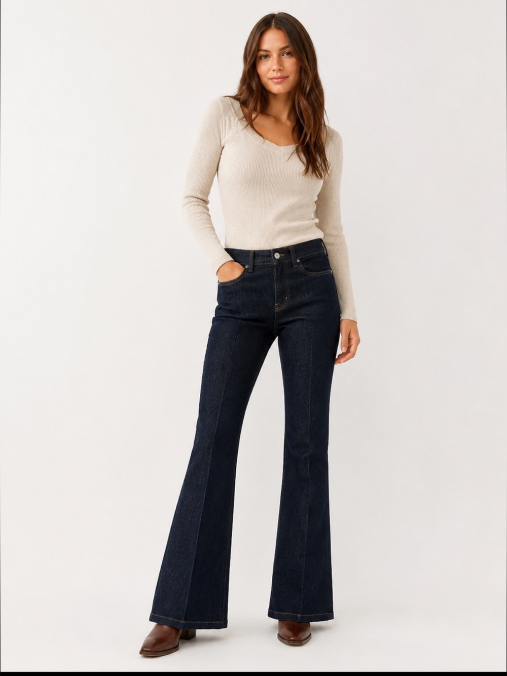 SPANX Flare Jeans Women’s Medium Dark Wash High Rise Pull-On 34” Inseam